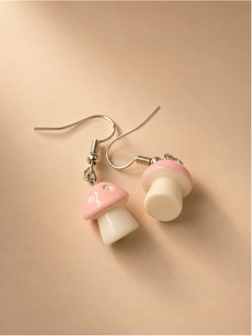 Women's Unbranded Mushroom Earrings One Size Pink White